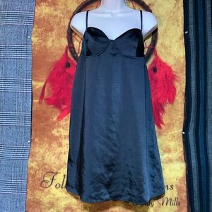 WILD FABLE-women’s black poly sleeveless noodle strap slip-on above knee dress